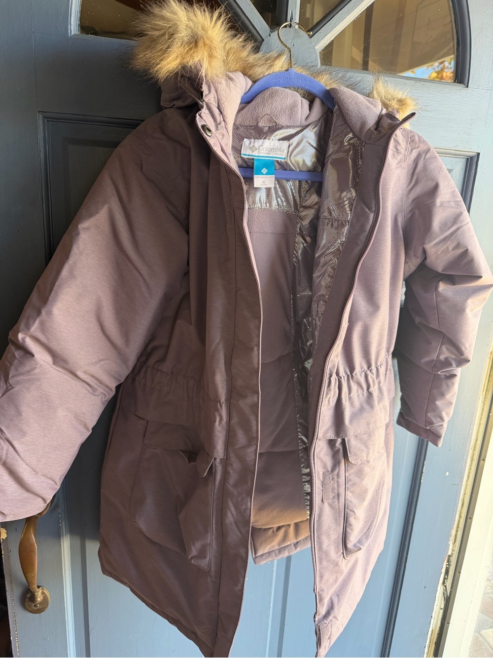 Columbia Girls' XL lavender Hooded Winter Parka with Faux Fur Trim
